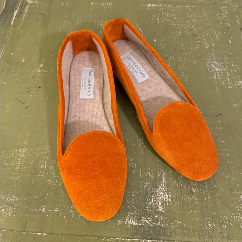 Masserano Italian cashmere lined orange suede slipper